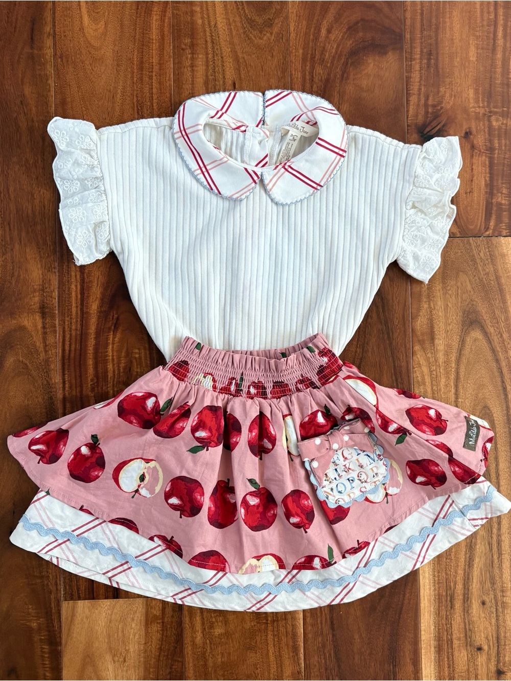 Matilda Jane Take Note Top & Apple Skirt EUC Heart To Heart Back To School Sz 4